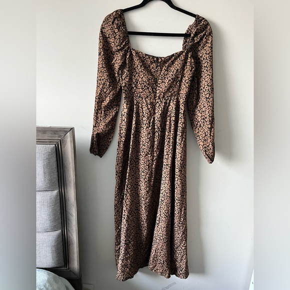 Park & Fifth Black and Brown Cheetah Brown Long Sleeve Leg Slit Dress - XS - Picture 1 of 12